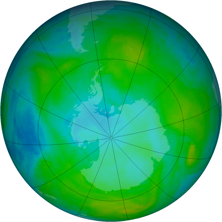 Antarctic ozone map for 20 January 1992